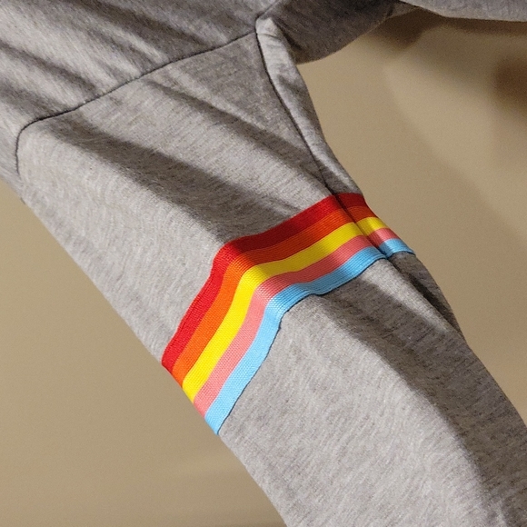 EUC Libian Grey 5 Stripe Hi-Lo Hem Hoodie sz L - Picture 2 of 4